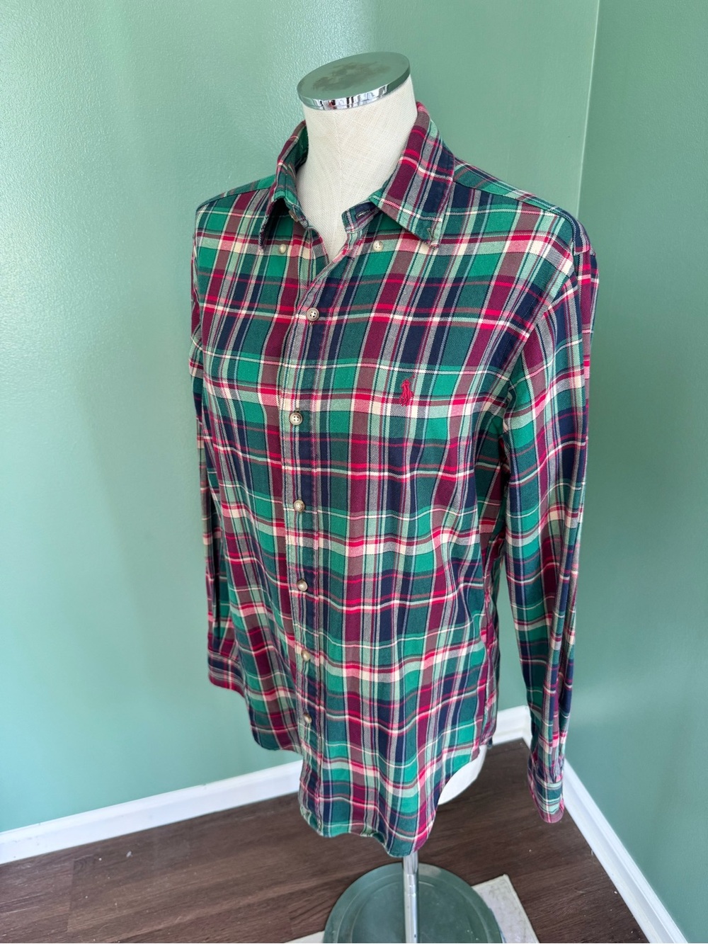 Ralph Lauren Green, Red & Navy Plaid Button-Down Shirt